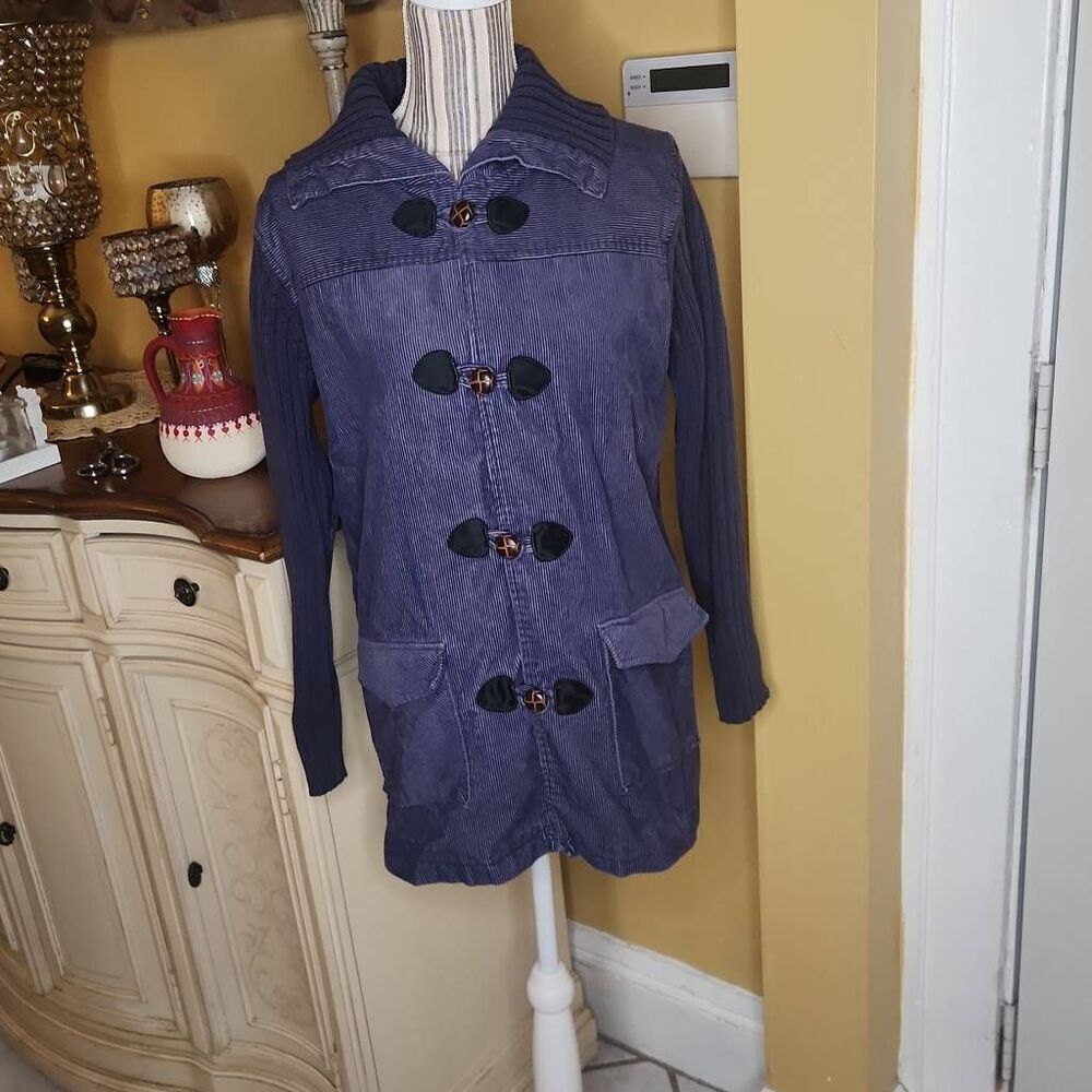 Denim & Co. corduroy knit blue sweater jacket women's size M